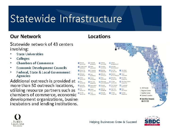 Statewide Infrastructure Our Network Statewide network of 43 centers Locations involving: • • •