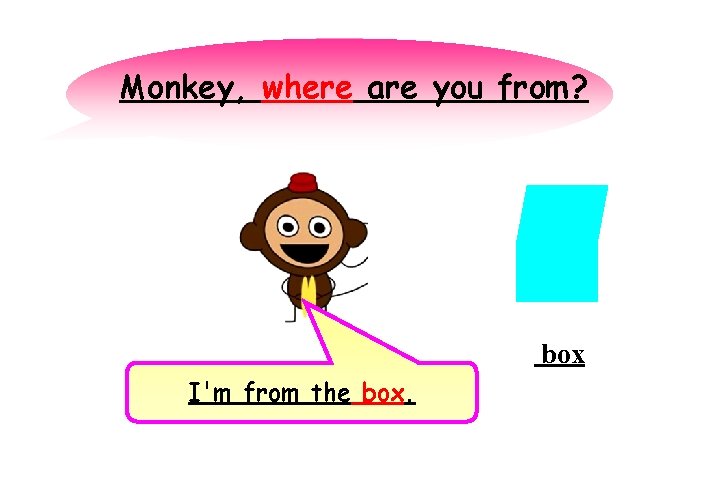 Monkey, where are you from? box I'm from the box. 