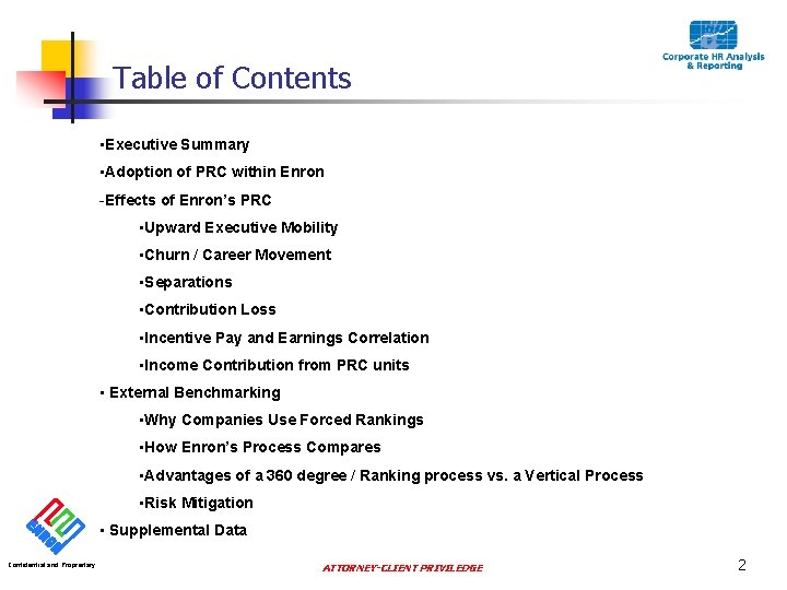 Table of Contents • Executive Summary • Adoption of PRC within Enron -Effects of