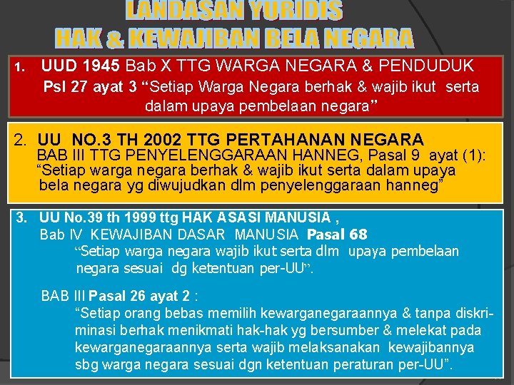 1. UUD 1945 Bab X TTG WARGA NEGARA & PENDUDUK Psl 27 ayat 3