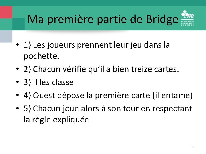 Ma première partie de Bridge • 1) Les joueurs prennent leur jeu dans la