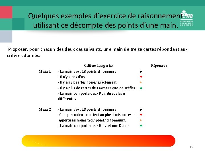 Quelques exemples d’exercice de raisonnement utilisant ce décompte des points d’une main. Proposer, pour