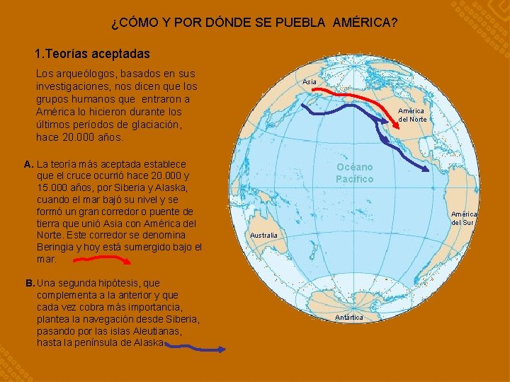 ¿CÓMO Y POR DÓNDE SE PUEBLA AMÉRICA? 1. Teorías aceptadas Los arqueólogos, basados en