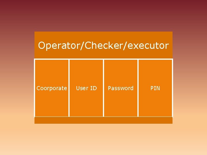 Operator/Checker/executor Coorporate User ID Password PIN 