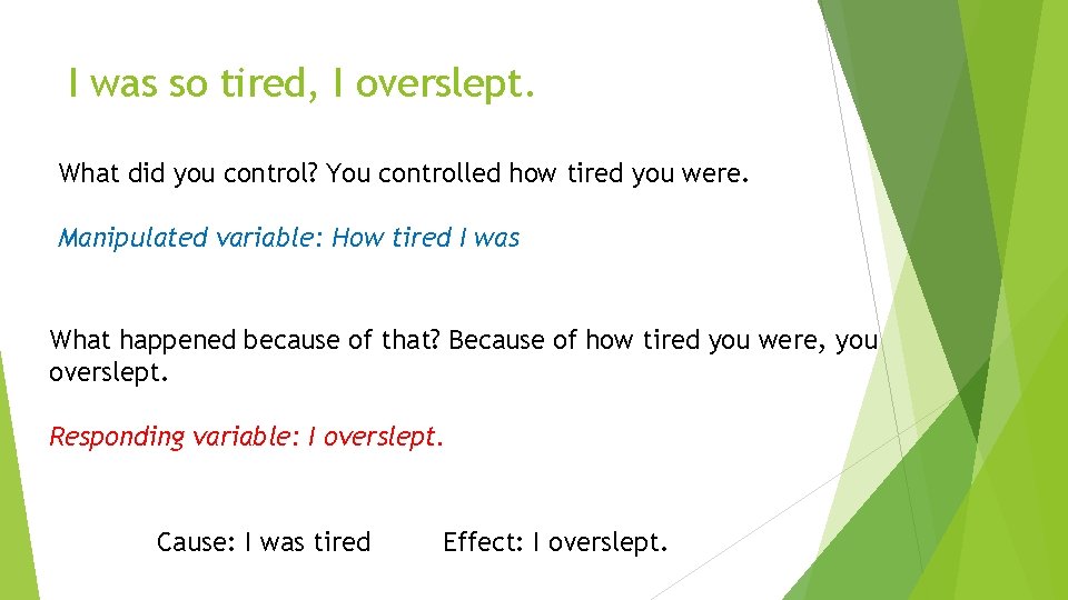 I was so tired, I overslept. What did you control? You controlled how tired