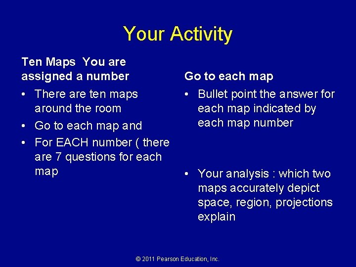 Your Activity Ten Maps You are assigned a number Go to each map •