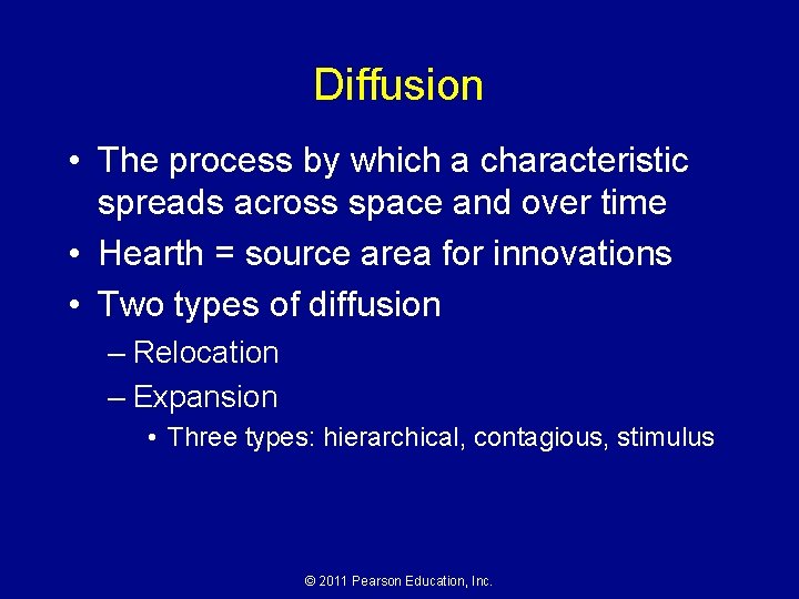 Diffusion • The process by which a characteristic spreads across space and over time
