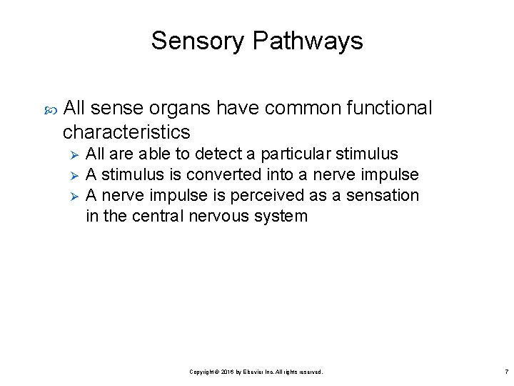 Sensory Pathways All sense organs have common functional characteristics Ø Ø Ø All are