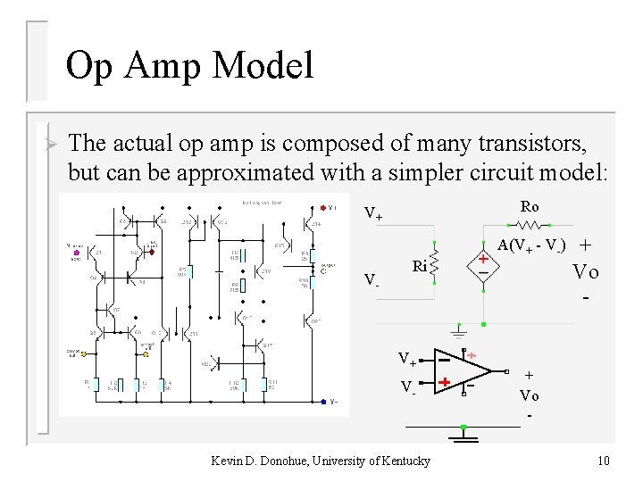 Op Amp Model Ø The actual op amp is composed of many transistors, but