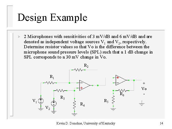 Design Example Ø 2 Microphones with sensitivities of 3 m. V/d. B and 6