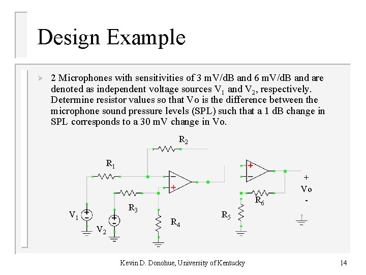 Design Example Ø 2 Microphones with sensitivities of 3 m. V/d. B and 6