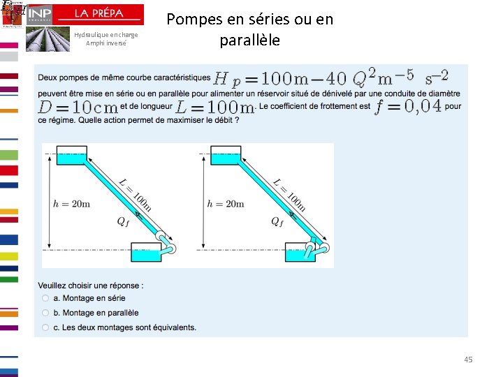 Hydraulique en charge Amphi inversé Pompes en séries ou en parallèle 45 