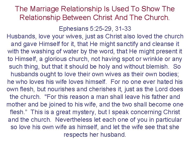 The Marriage Relationship Is Used To Show The Relationship Between Christ And The Church.