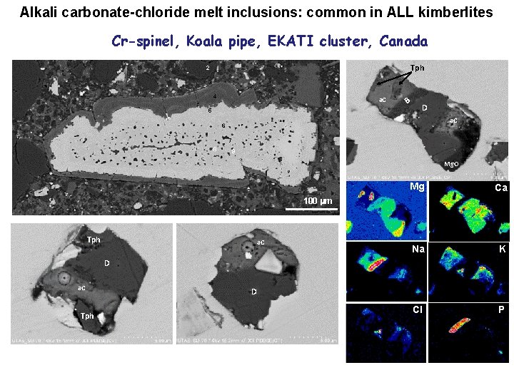 Alkali carbonate-chloride melt inclusions: common in ALL kimberlites Cr-spinel, Koala pipe, EKATI cluster, Canada