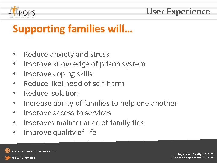 User Experience Supporting families will… • • • Reduce anxiety and stress Improve knowledge