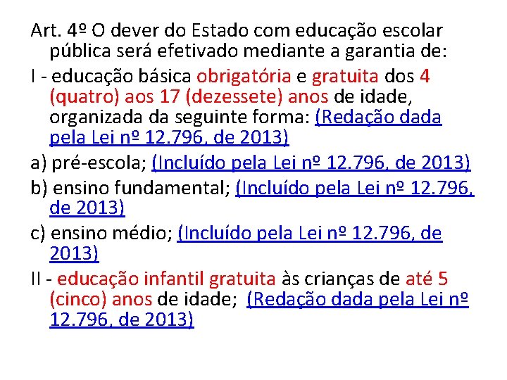 Art. 4º O dever do Estado com educação escolar pública será efetivado mediante a