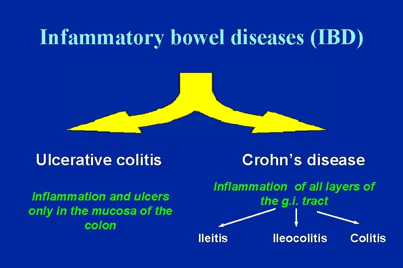 Infammatory bowel diseases (IBD) Ulcerative colitis Inflammation and ulcers only in the mucosa of