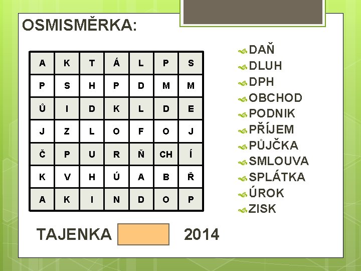 OSMISMĚRKA: DAŇ A K T Á L P S DLUH P S H P