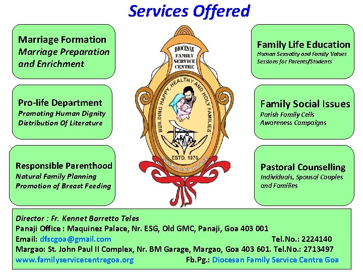 Services Offered Marriage Formation Marriage Preparation and Enrichment Pro-life Department Promoting Human Dignity Distribution