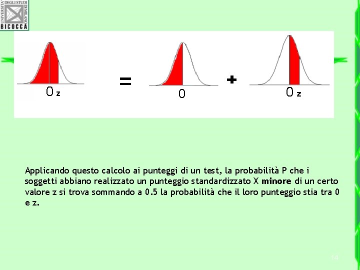 Applicando questo calcolo ai punteggi di un test, la probabilità P che i soggetti