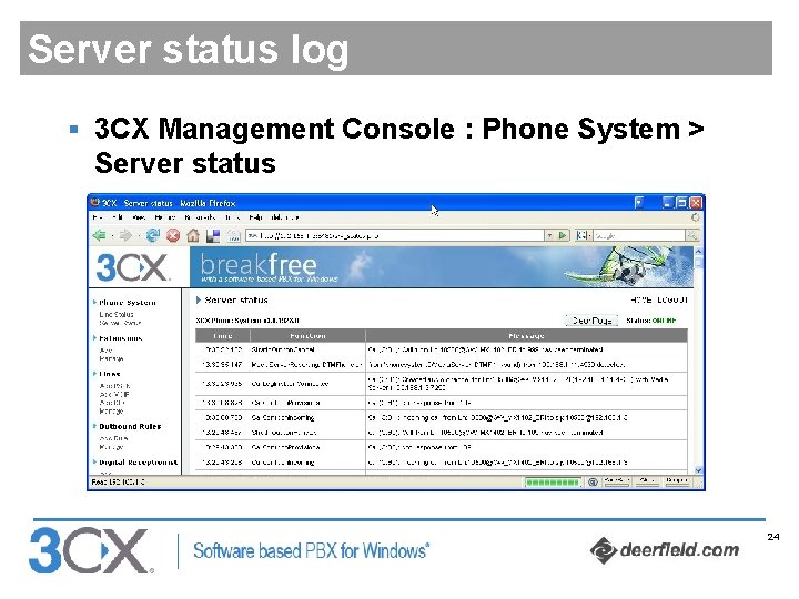 Server status log § 3 CX Management Console : Phone System > Server status