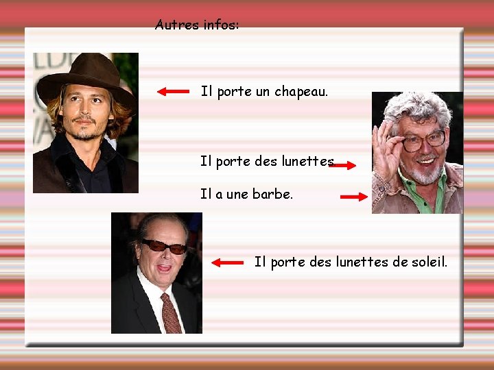 Autres infos: Il porte un chapeau. Il porte des lunettes. Il a une barbe.