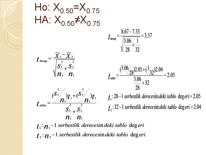 Ho: X 0. 50=X 0. 75 HA: X 0. 50≠X 0. 75 