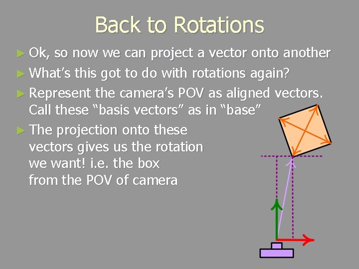 Back to Rotations ► Ok, so now we can project a vector onto another