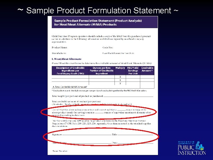 ~ Sample Product Formulation Statement ~ 