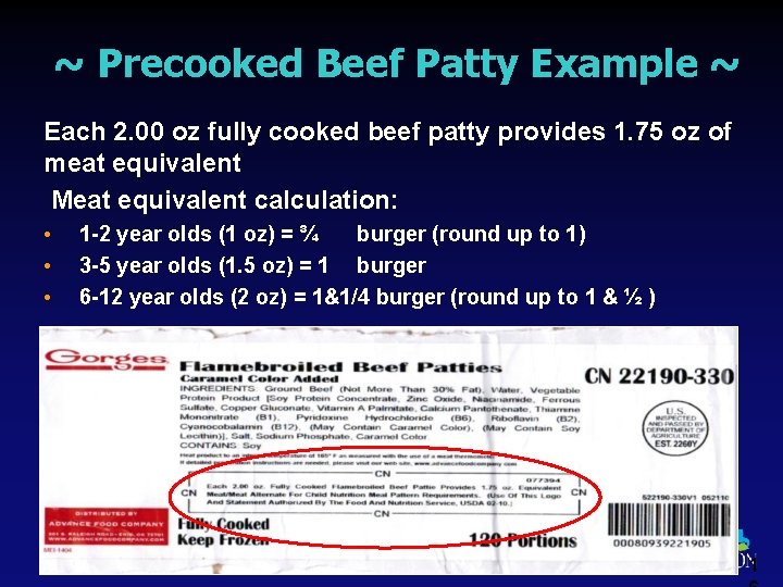 ~ Precooked Beef Patty Example ~ Each 2. 00 oz fully cooked beef patty