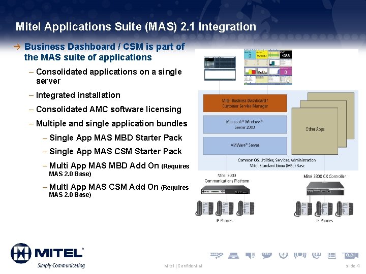 Mitel Applications Suite (MAS) 2. 1 Integration à Business Dashboard / CSM is part
