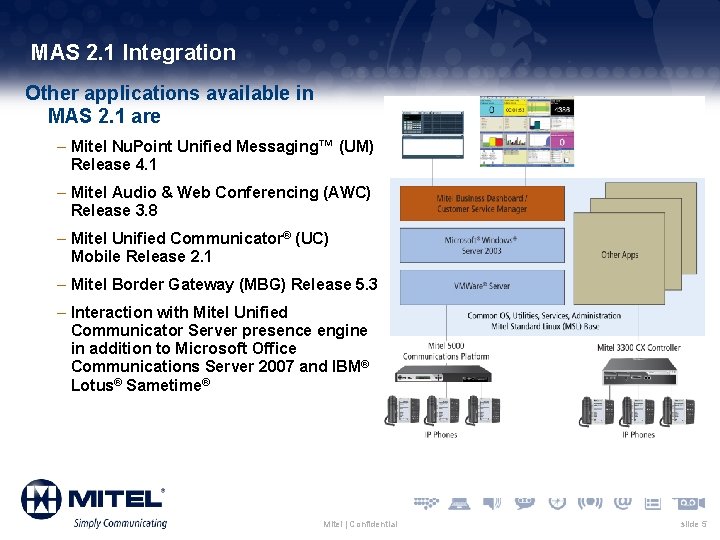 MAS 2. 1 Integration Other applications available in MAS 2. 1 are – Mitel