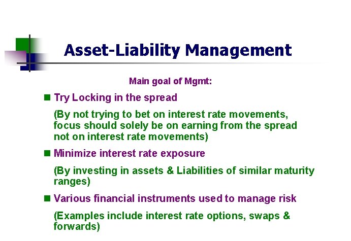 Asset-Liability Management Main goal of Mgmt: n Try Locking in the spread (By not