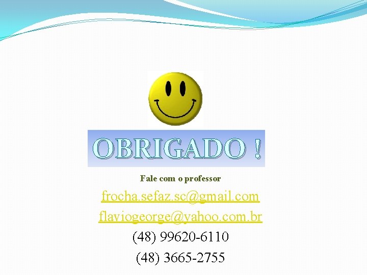OBRIGADO ! Fale com o professor frocha. sefaz. sc@gmail. com flaviogeorge@yahoo. com. br (48)