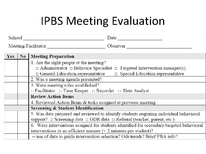 IPBS Meeting Evaluation 