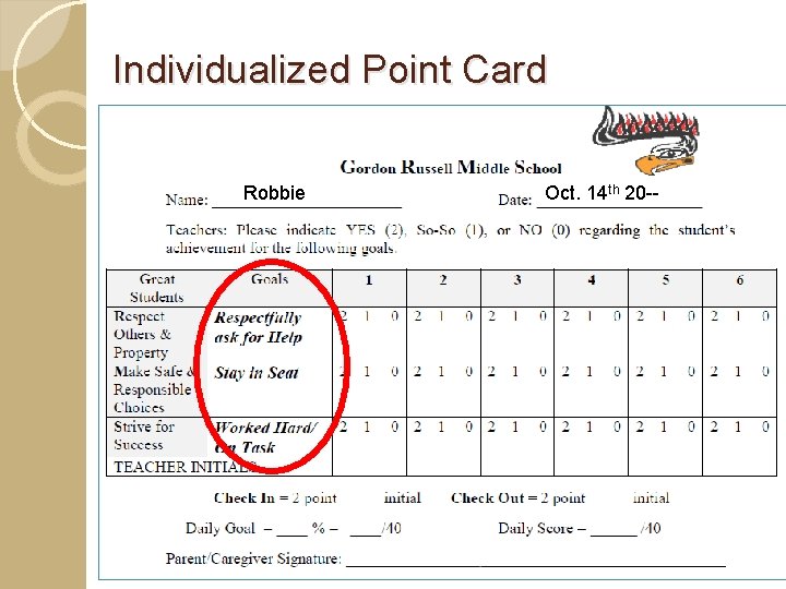 Individualized Point Card Robbie Oct. 14 th 20 -- 