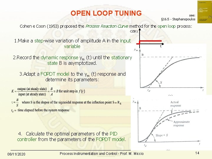 OPEN LOOP TUNING see: § 16. 5 - Stephanopoulos Cohen e Coon (1953) proposed
