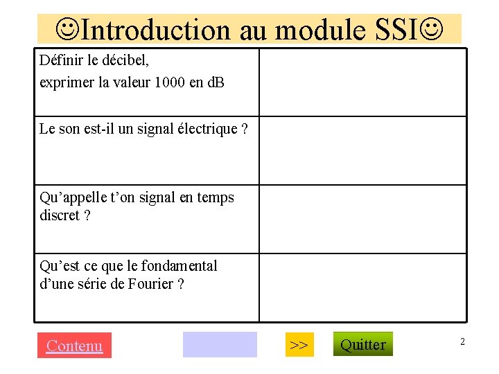  Introduction au module SSI Définir le décibel, exprimer la valeur 1000 en d.