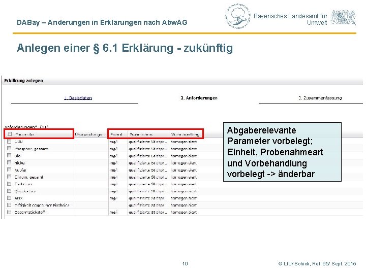 Bayerisches Landesamt für Umwelt DABay – Änderungen in Erklärungen nach Abw. AG Anlegen einer