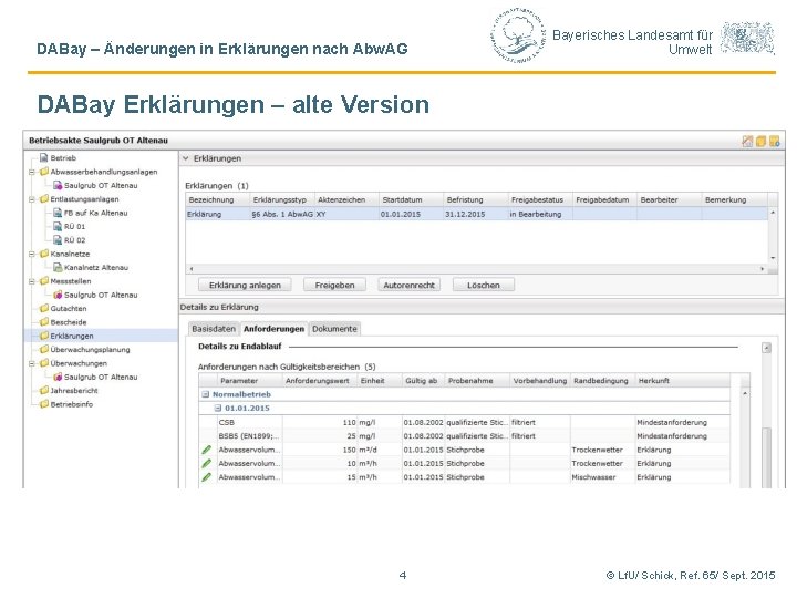 DABay – Änderungen in Erklärungen nach Abw. AG Bayerisches Landesamt für Umwelt DABay Erklärungen