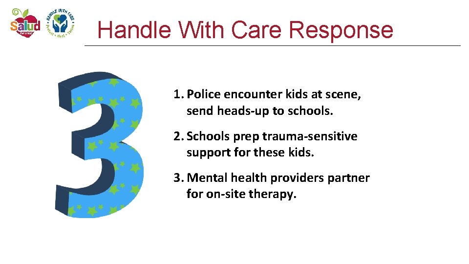 Handle With Care Response 1. Police encounter kids at scene, send heads-up to schools.