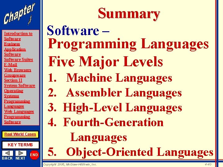 Summary Introduction to Software Business Application Software Suites E-Mail Web Browsers Groupware Section II