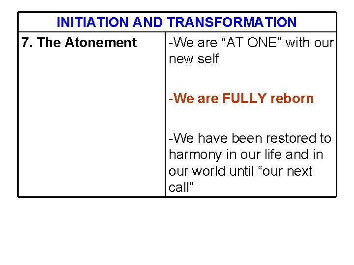 INITIATION AND TRANSFORMATION 7. The Atonement -We are “AT ONE” with our new self