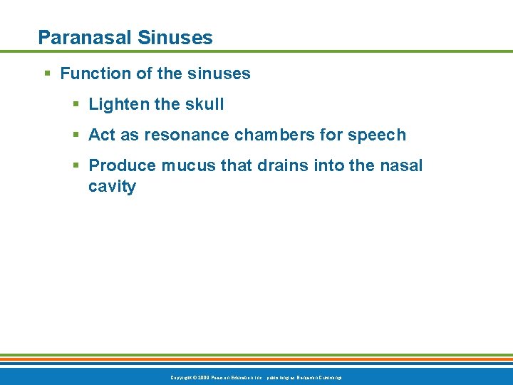 Paranasal Sinuses § Function of the sinuses § Lighten the skull § Act as