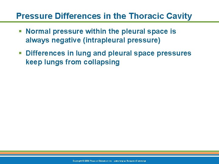 Pressure Differences in the Thoracic Cavity § Normal pressure within the pleural space is