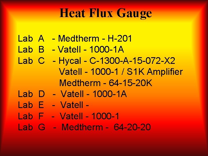 Heat Flux Gauge Lab A - Medtherm - H-201 Lab B - Vatell -