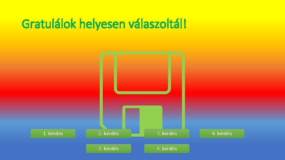 Gratulálok helyesen válaszoltál! 1. kérdés 2. kérdés 3. kérdés 5. kérdés 6. kérdés 4.