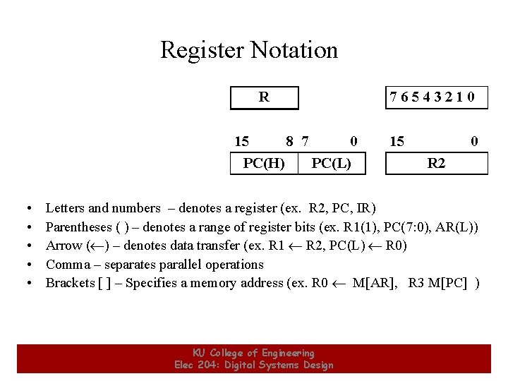 Register Notation R 15 8 7 0 PC(H) PC(L) • • • 8 76543210