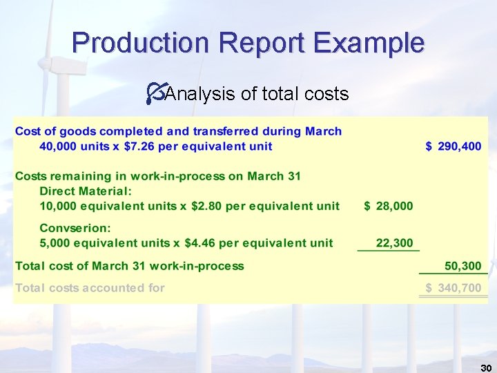 Production Report Example ÍAnalysis of total costs 30 