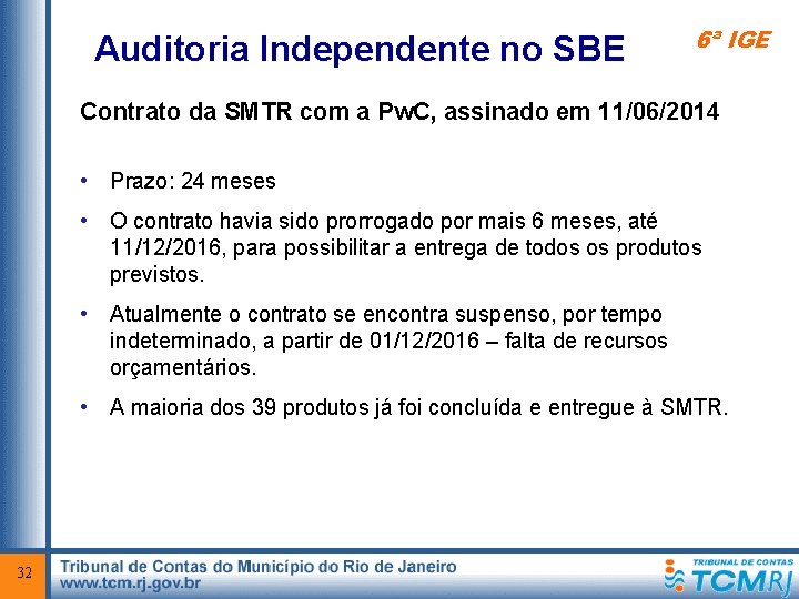 Auditoria Independente no SBE 6ª IGE Contrato da SMTR com a Pw. C, assinado